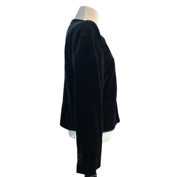 Vintage Velvet Jacket Sz M Braid Trim 80s Kasper Crop Open Luxe Blazer Black - Picture 2 of 9